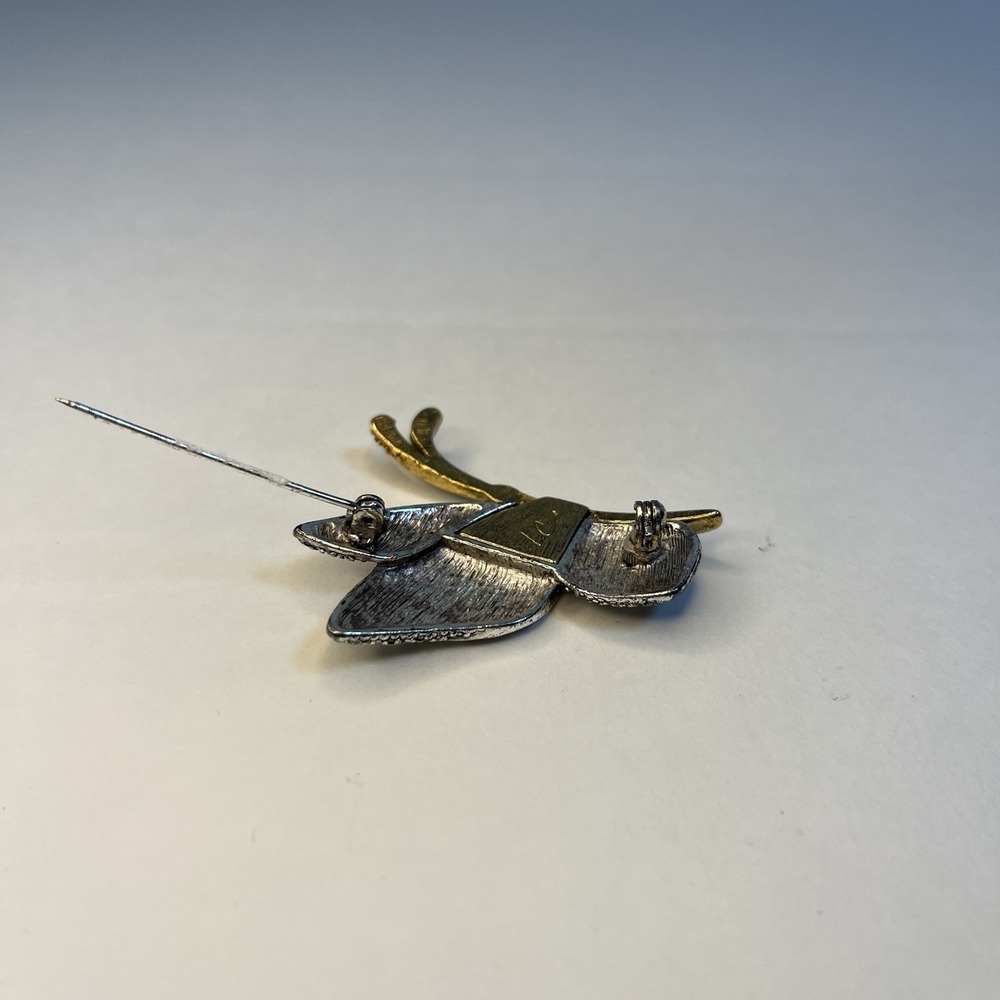 Vintage Butterfly LC Liz Claiborne Two Tone Metal Jewelry Brooch Pin Signed 2" - Picture 5 of 7